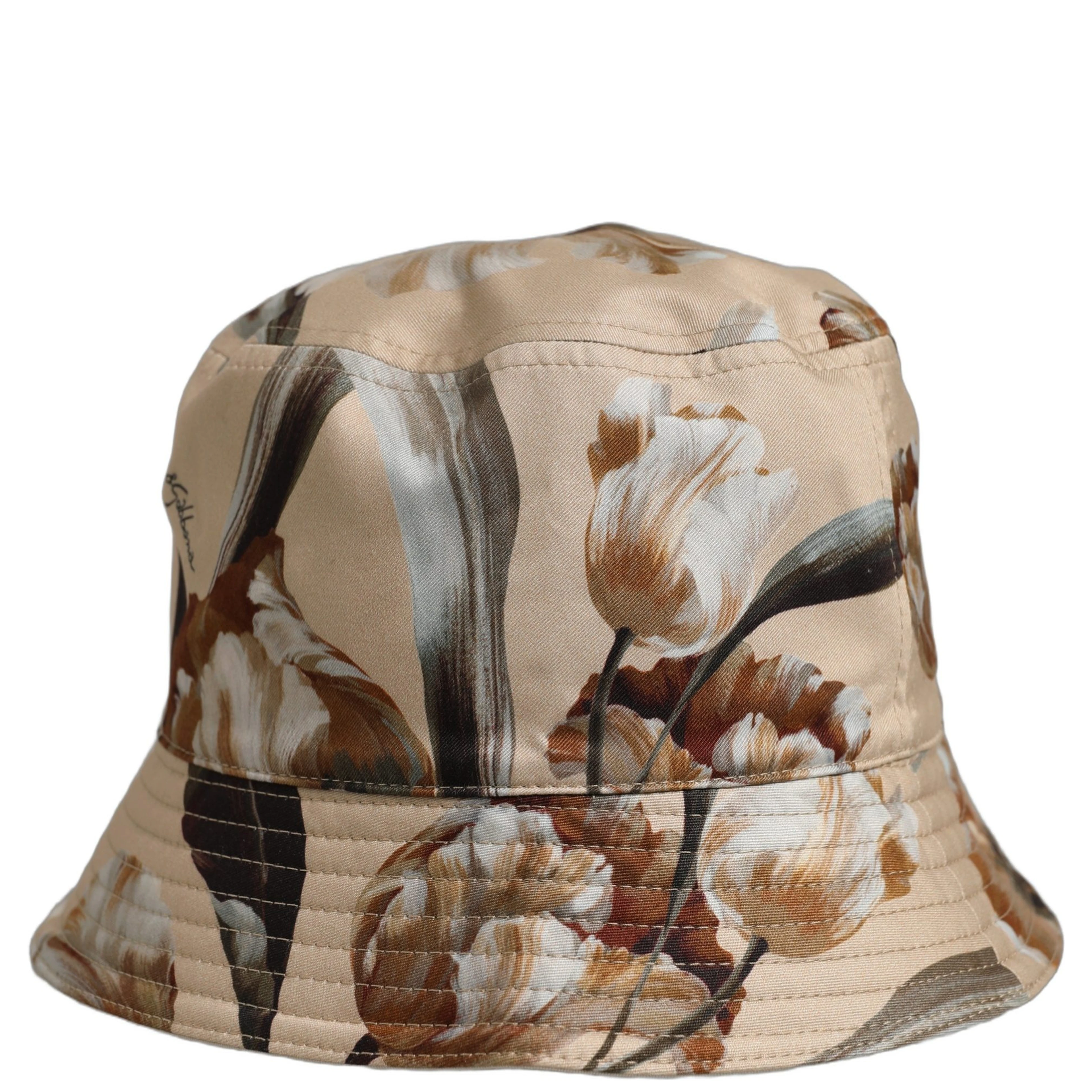 Men Beige Floral Wide Brim Bucket Capello Hat