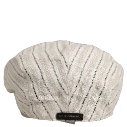 Men Off White Striped Linen Newsboy Capello Hat