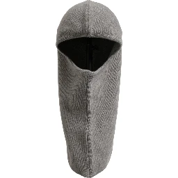 Men Grey Wool Ribbed Knit Balaclava Wrap One Size Hat