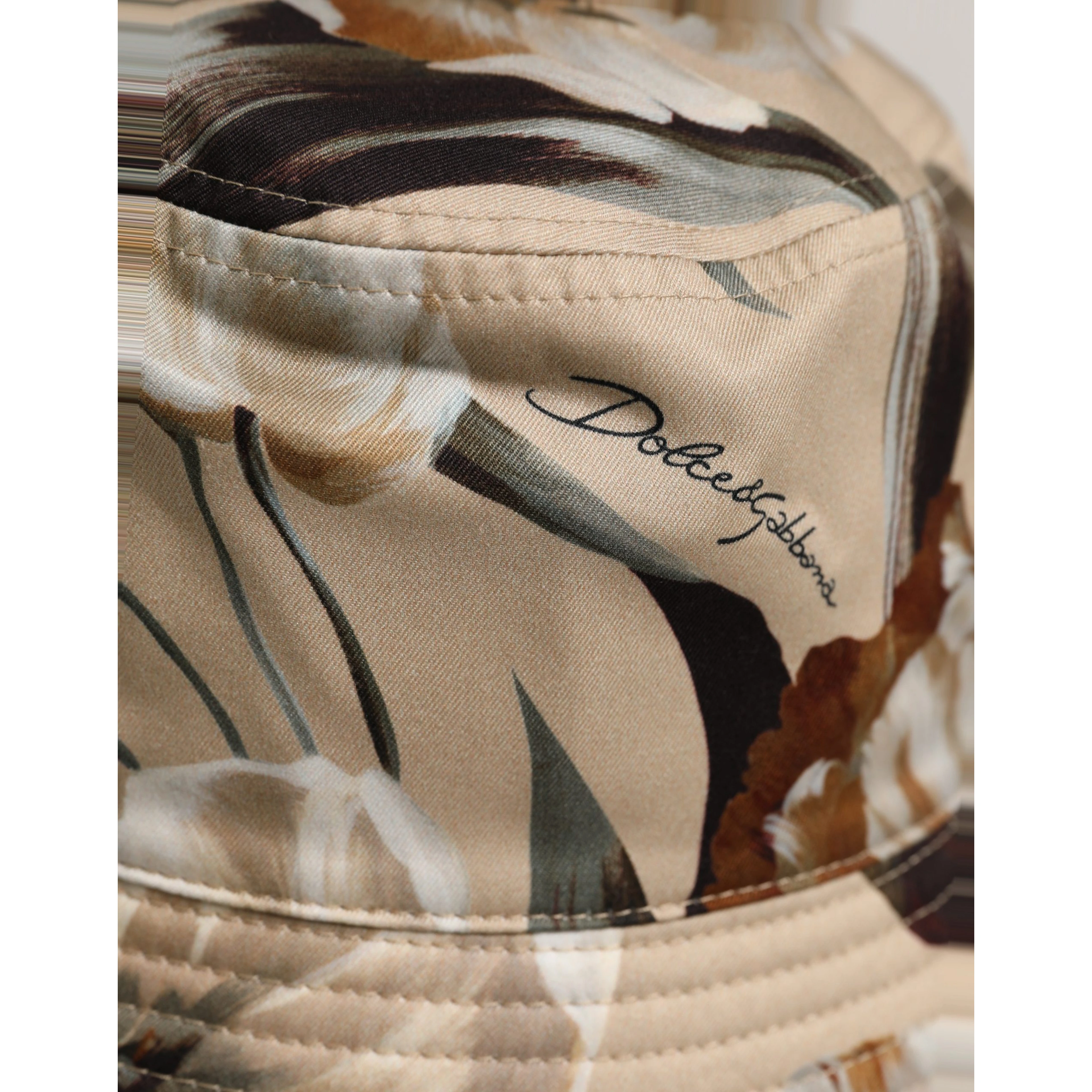 Men Beige Floral Wide Brim Bucket Capello Hat