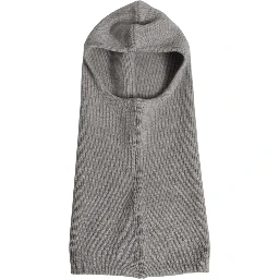 Men Grey Wool Ribbed Knit Balaclava Wrap One Size Hat