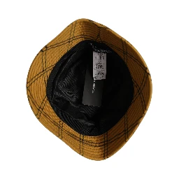 Men Dark Yellow Check Wide Brim Bucket Cap Hat