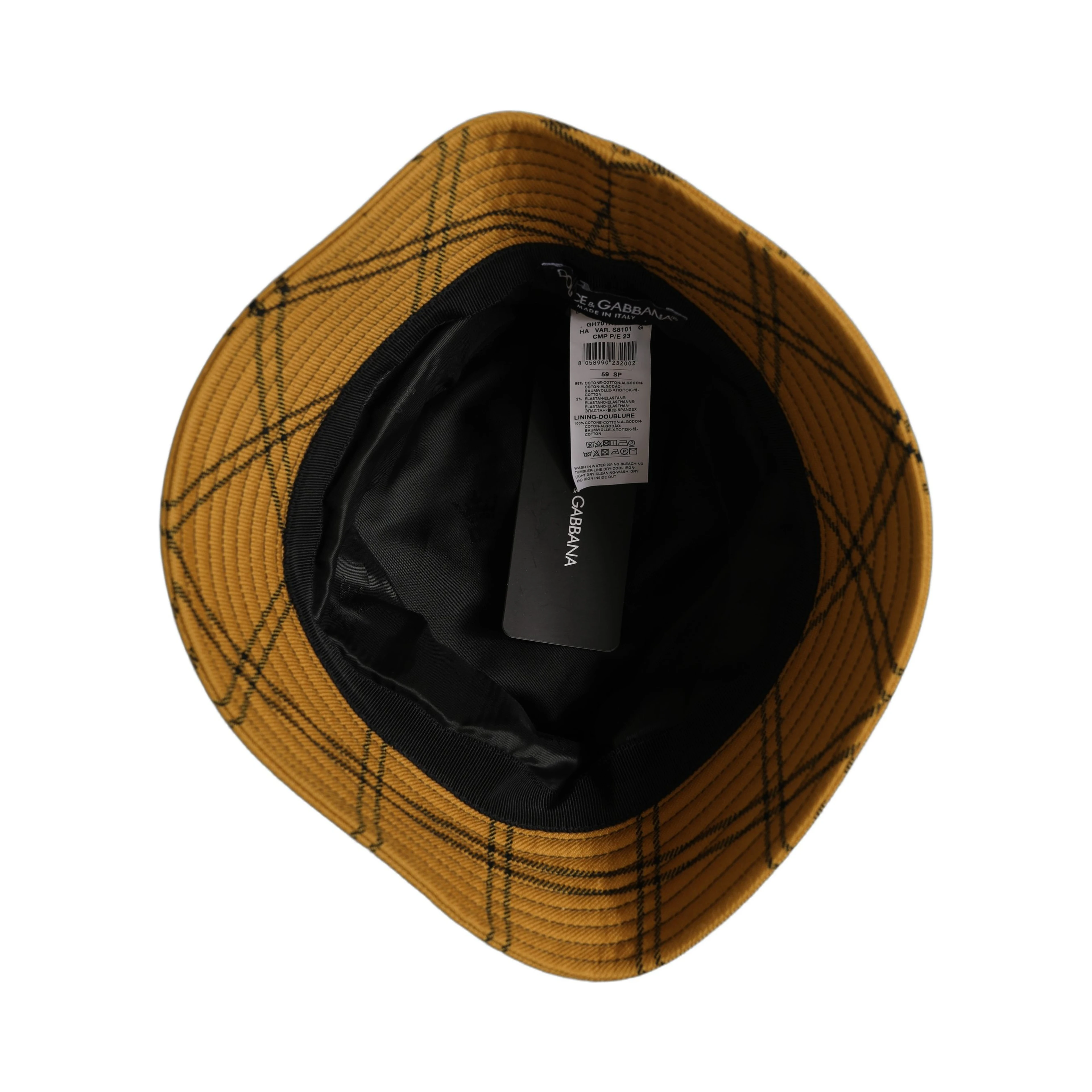 Men Dark Yellow Check Wide Brim Bucket Cap Hat