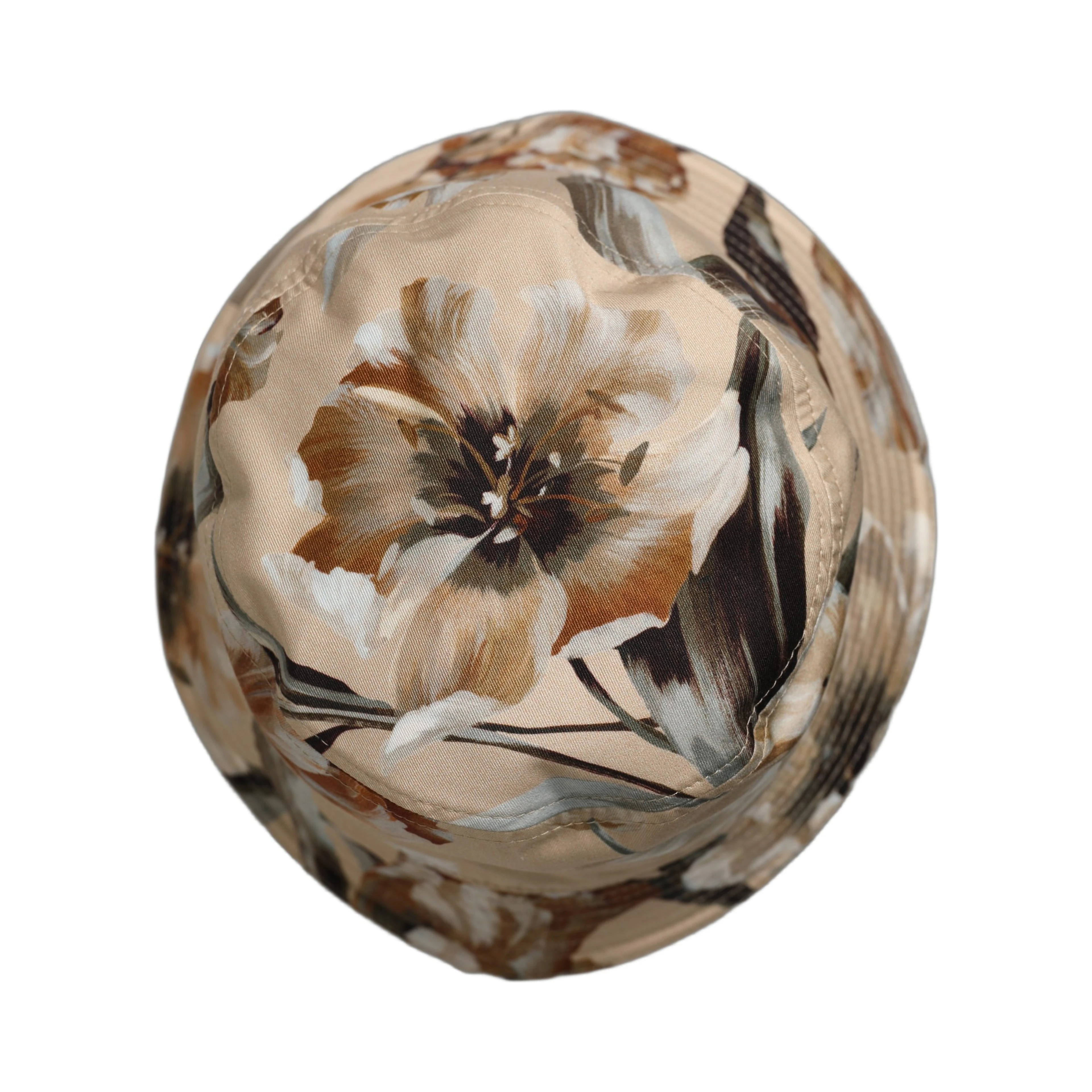 Men Beige Floral Wide Brim Bucket Capello Hat