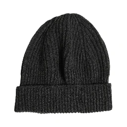 Men Charcoal Grey Ribbed Wool Knit Beanie One Size Hat