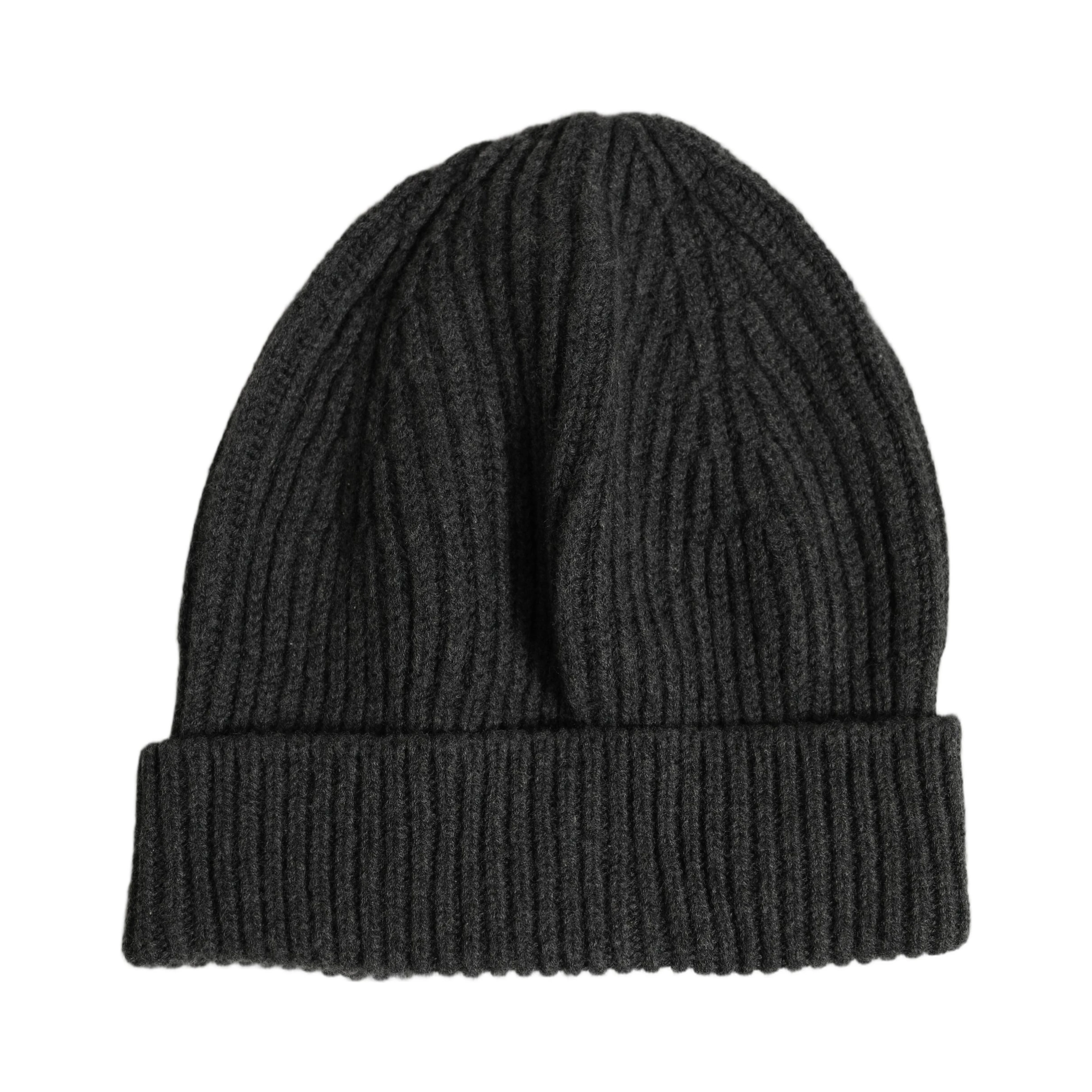 Men Charcoal Grey Ribbed Wool Knit Beanie One Size Hat