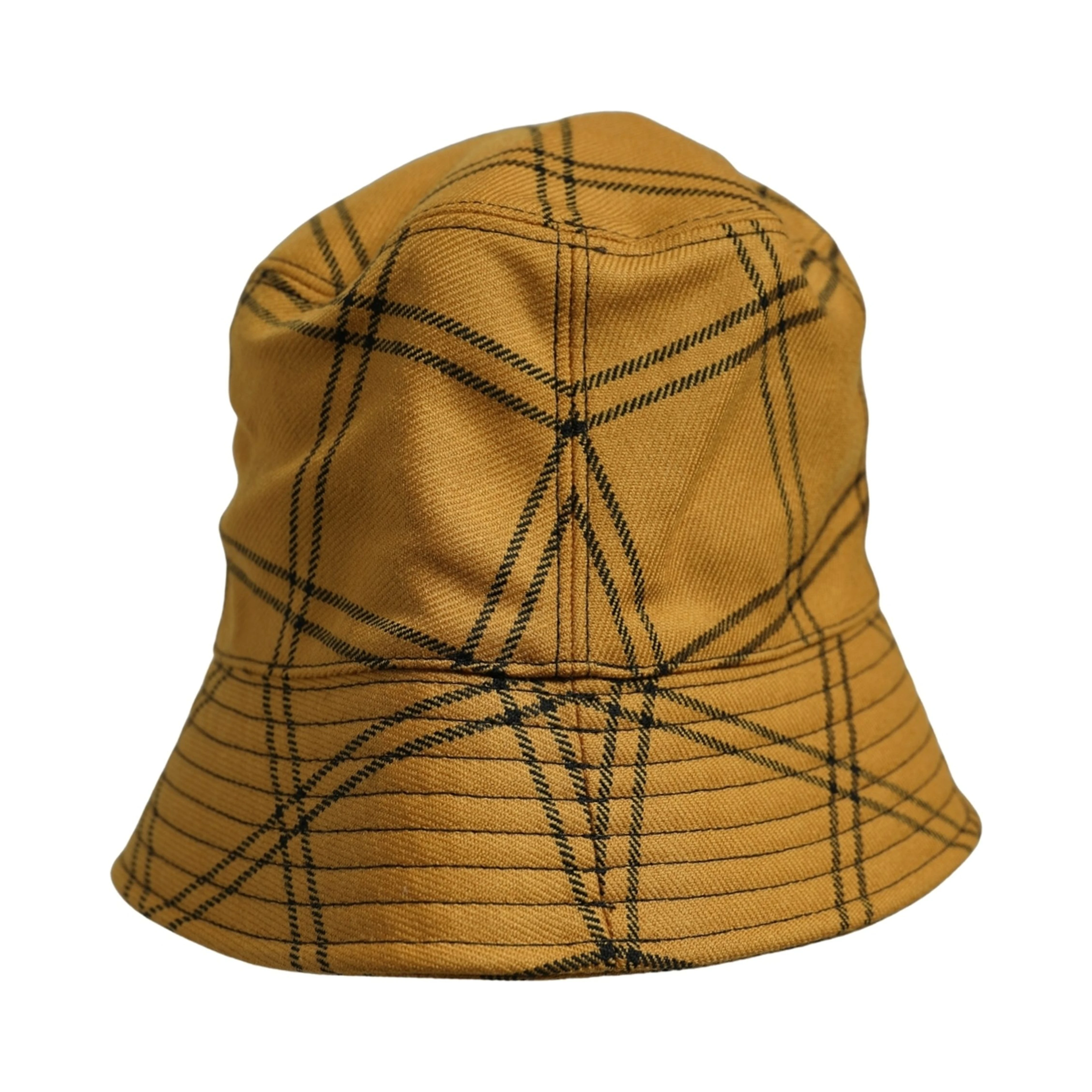 Men Dark Yellow Check Wide Brim Bucket Cap Hat