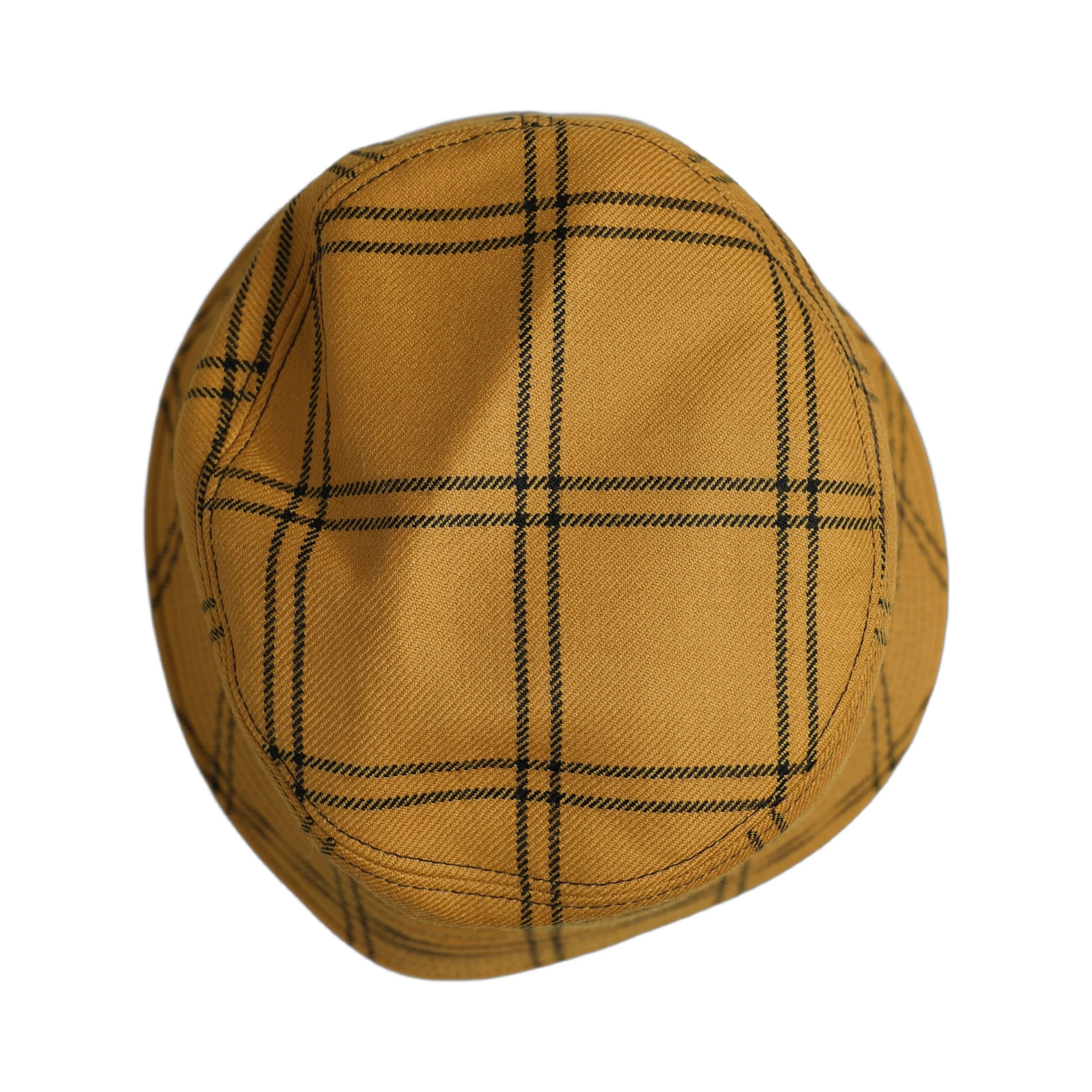 Men Dark Yellow Check Wide Brim Bucket Cap Hat