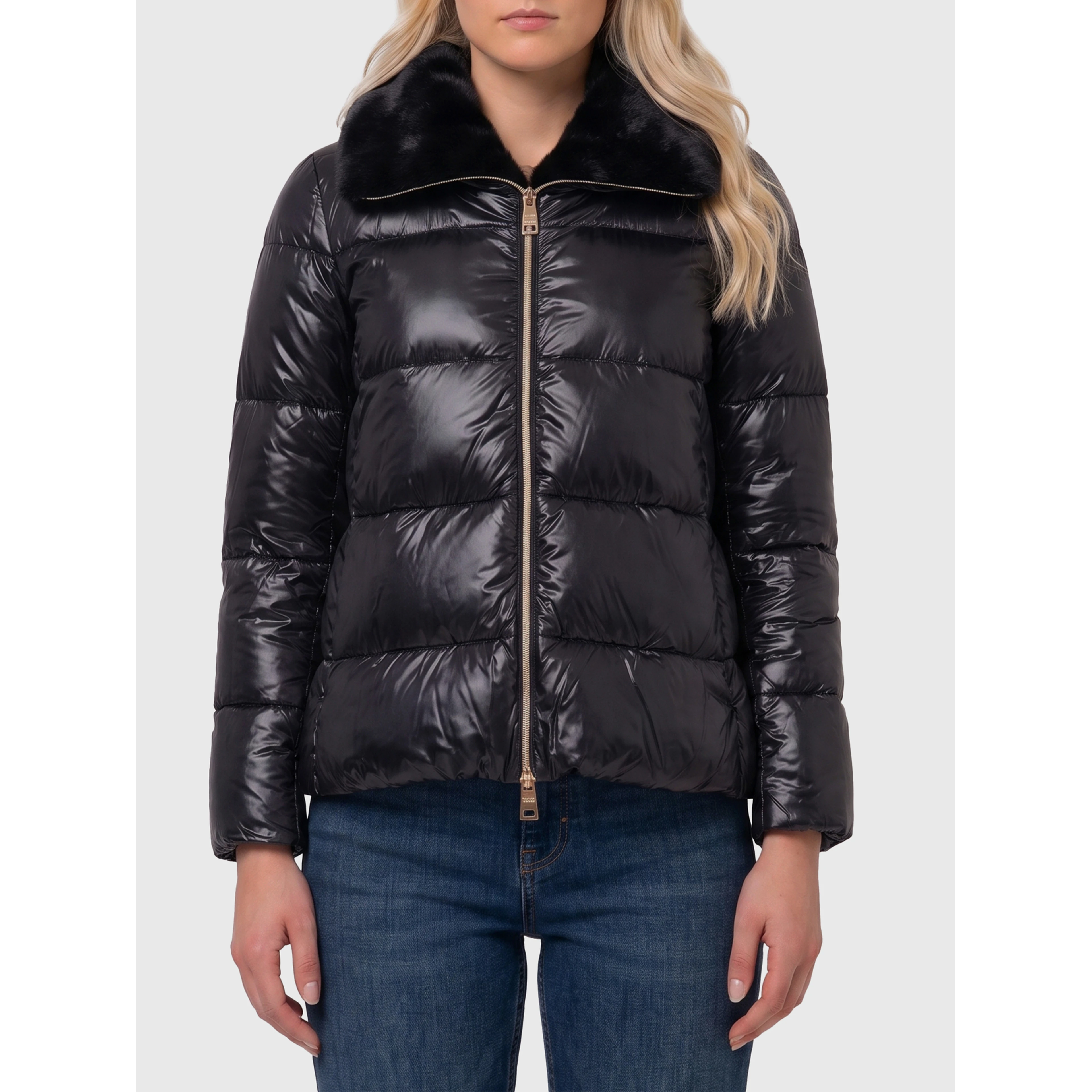 Ultralight nylon and fur collar jacket