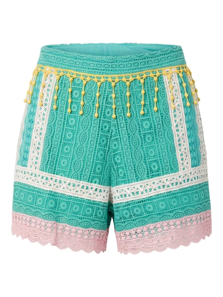 Green Cotton Women Shorts