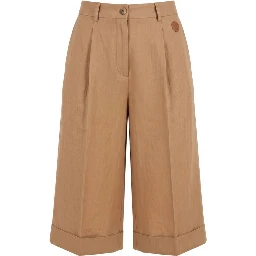 Beige Viscose Women Shorts