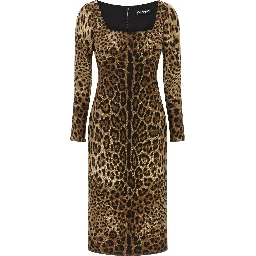 Brown Viscose Midi Dress