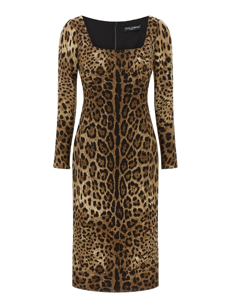 Brown Viscose Midi Dress