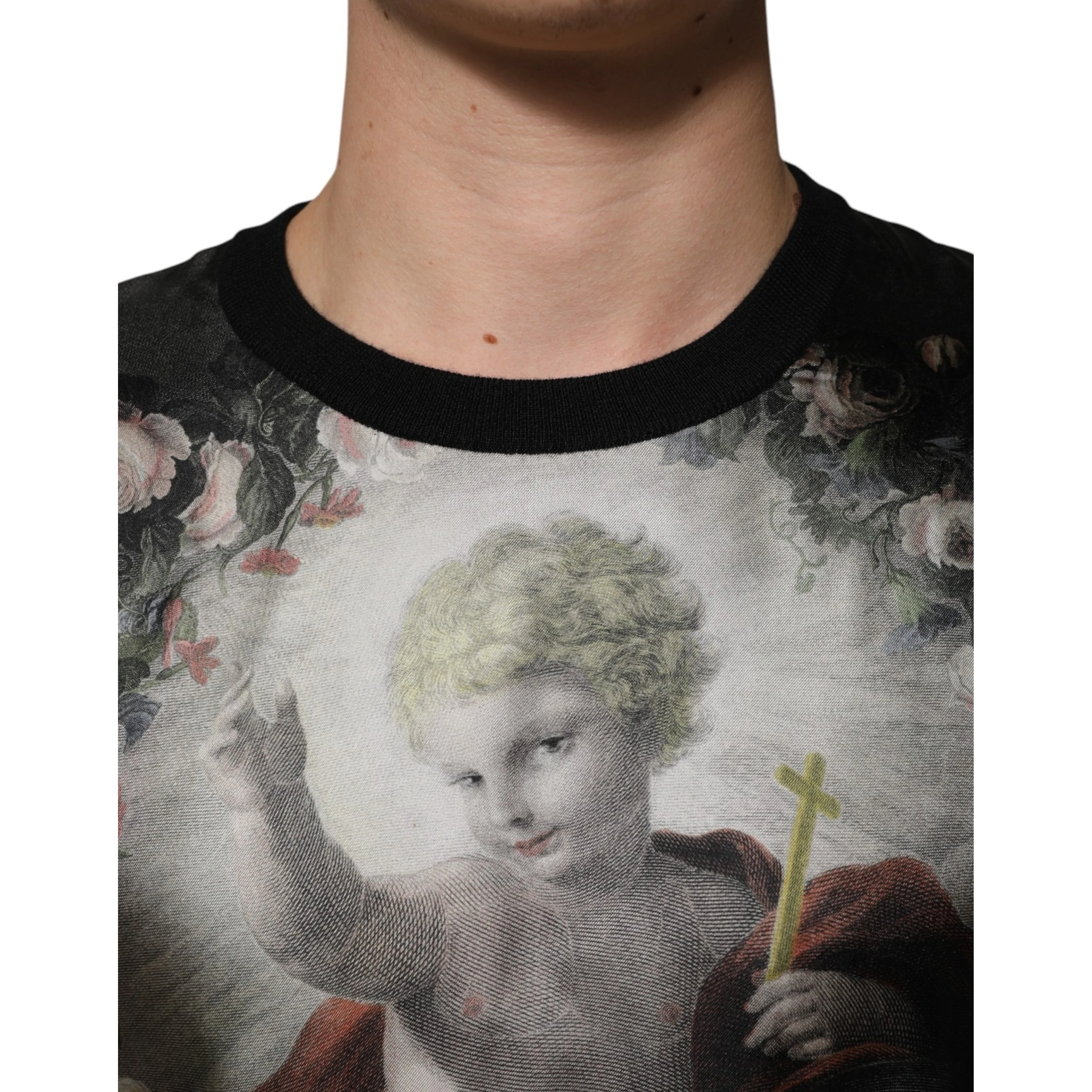 Black Cashmere Cherub Print Baroque Sweater