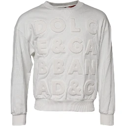 White Embossed Logo Cotton Crew Neck Sweater