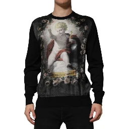 Black Cashmere Cherub Print Baroque Sweater