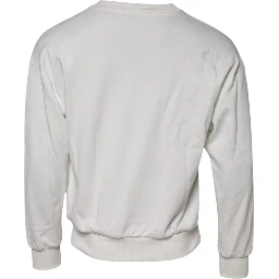 White Embossed Logo Cotton Crew Neck Sweater