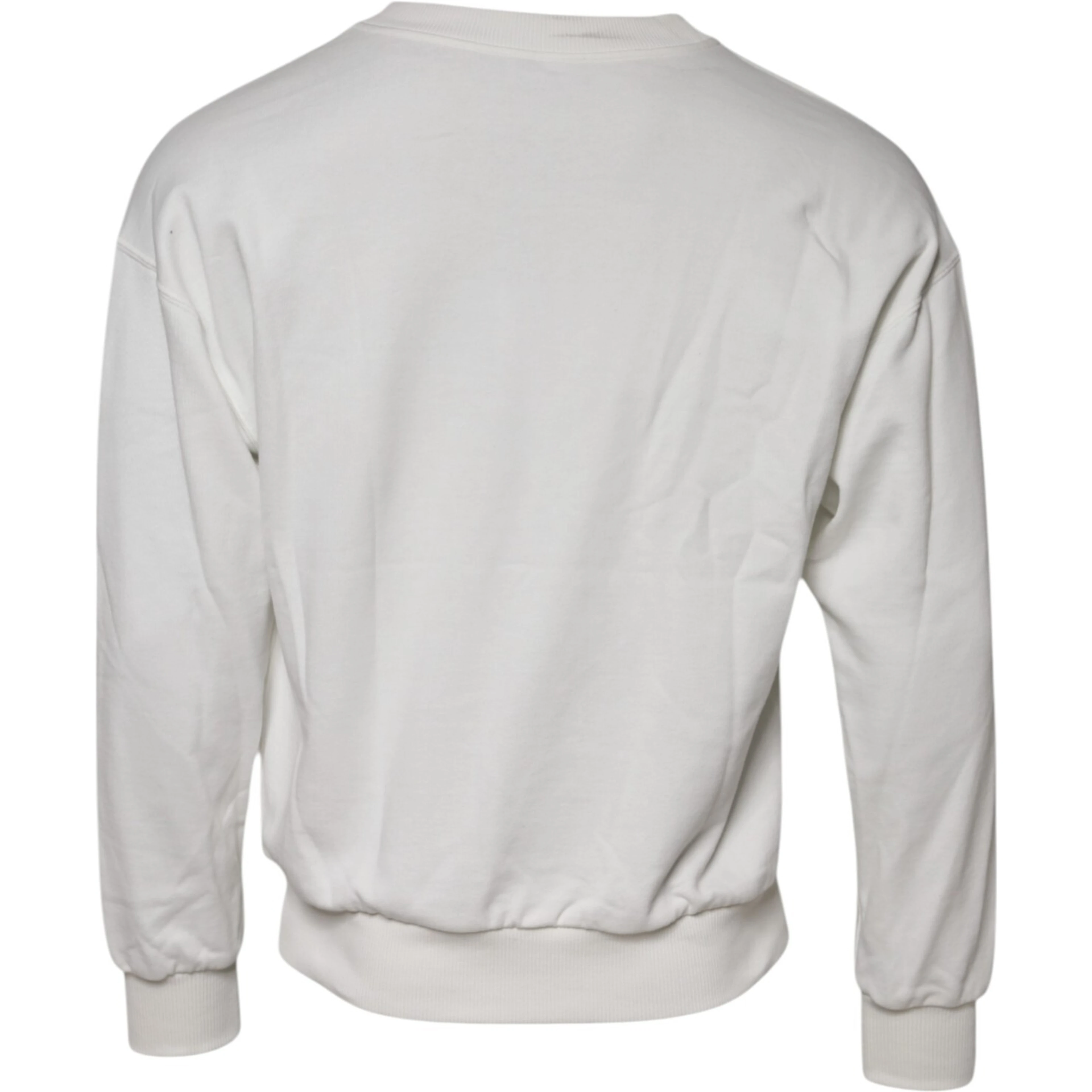White Embossed Logo Cotton Crew Neck Sweater