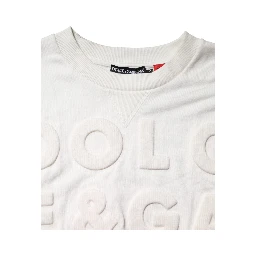White Embossed Logo Cotton Crew Neck Sweater
