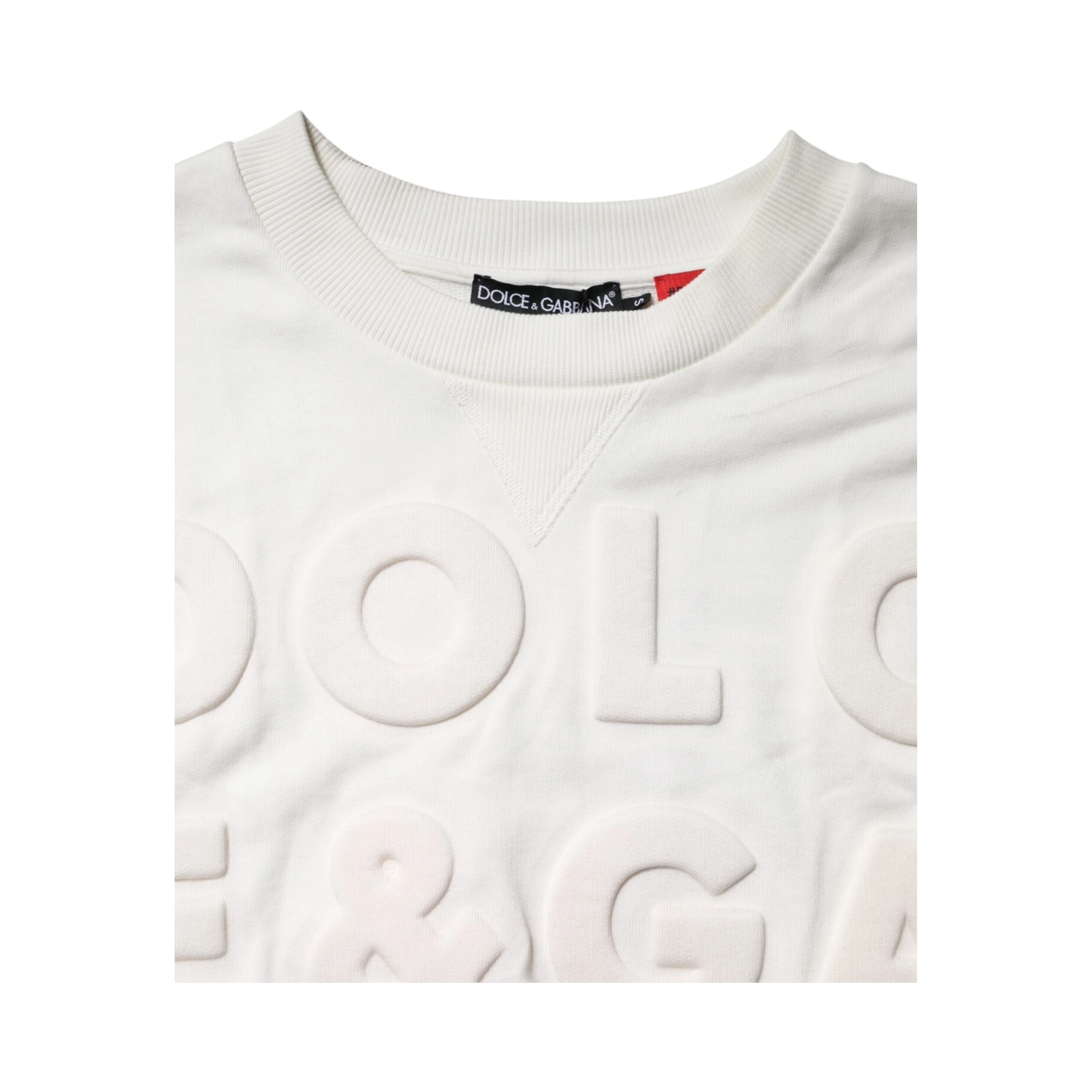 White Embossed Logo Cotton Crew Neck Sweater