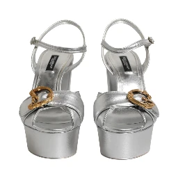 Silver Logo Ankle Strap Heels Sandals Shoes