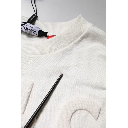 White Embossed Logo Cotton Crew Neck Sweater