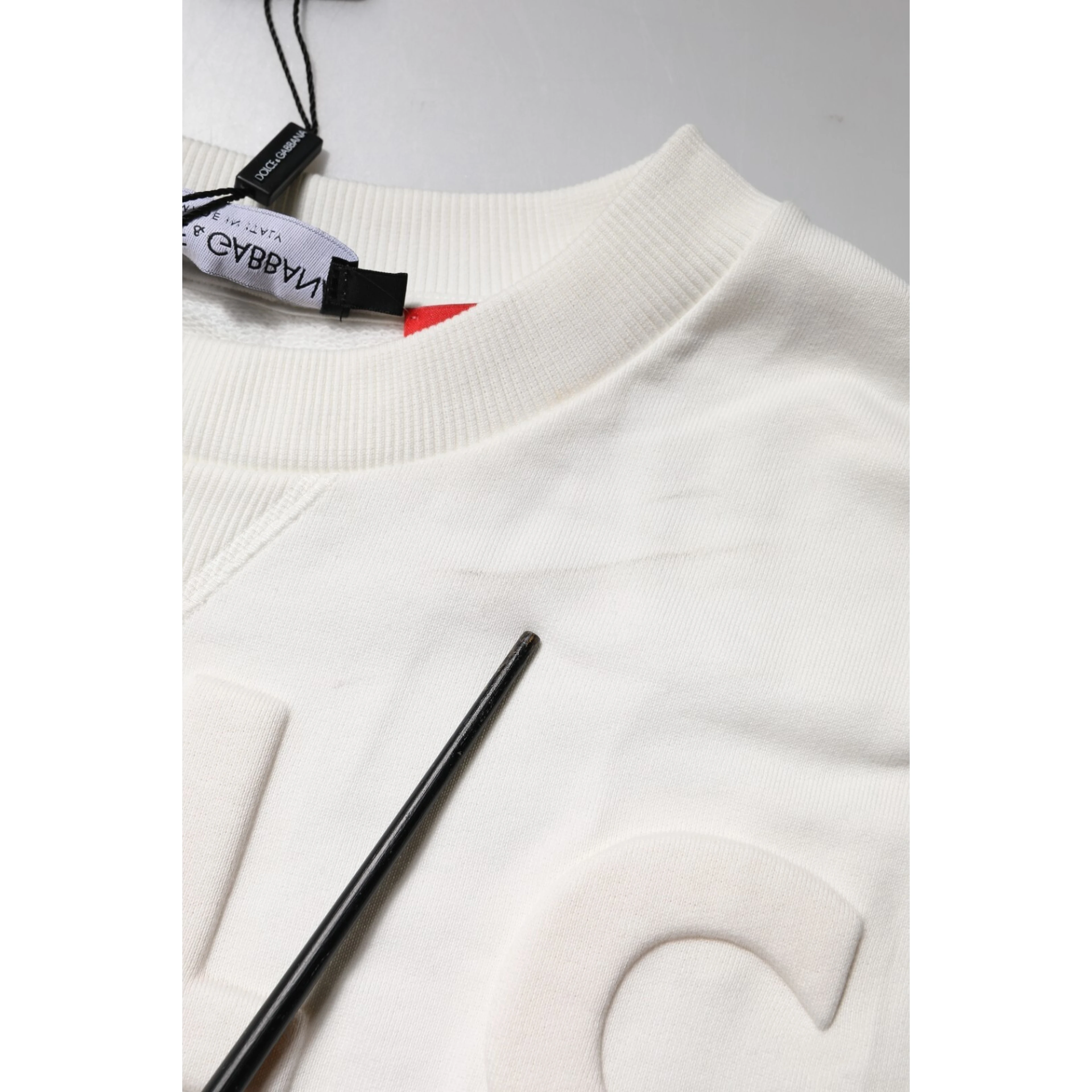 White Embossed Logo Cotton Crew Neck Sweater