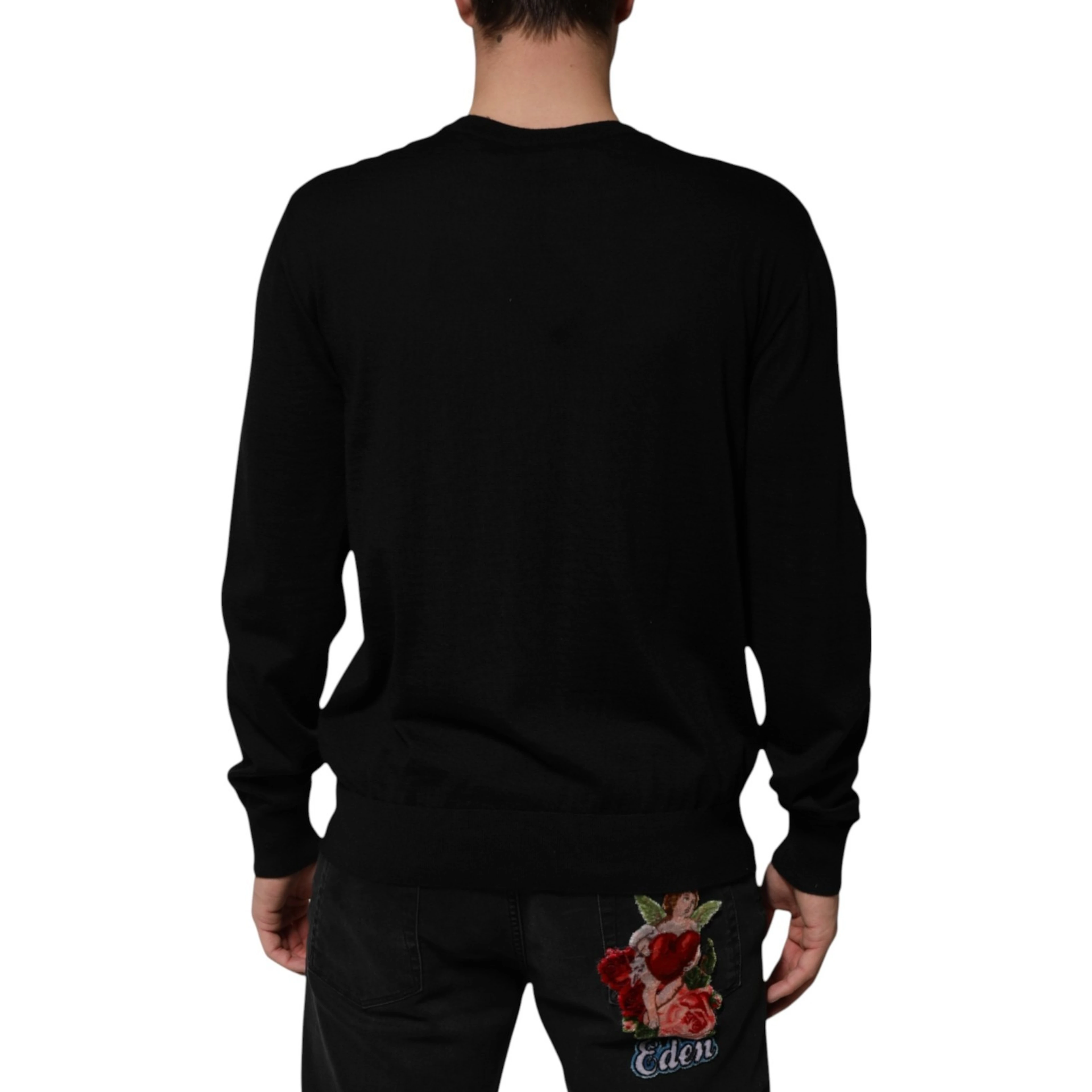Black Cashmere Cherub Print Baroque Sweater