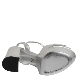 Silver Logo Ankle Strap Heels Sandals Shoes