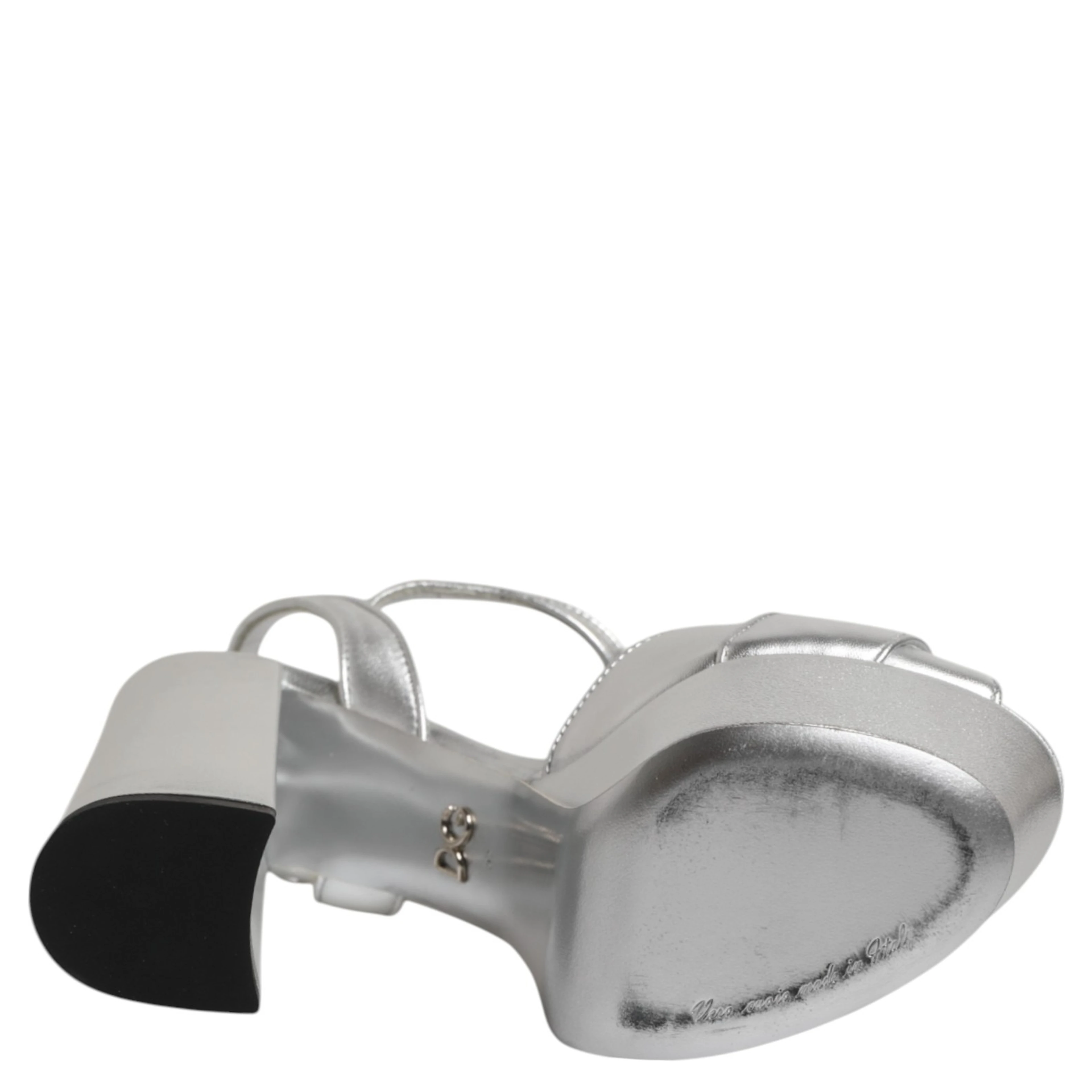 Silver Logo Ankle Strap Heels Sandals Shoes