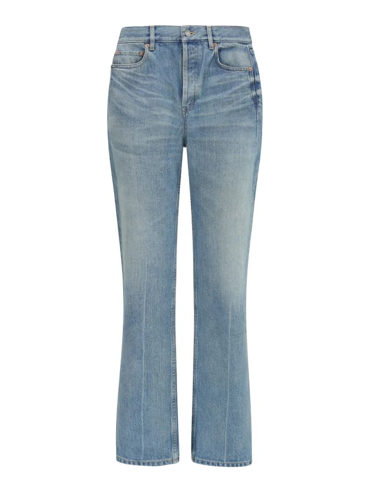 Blue Cotton Straight-Leg Jeans