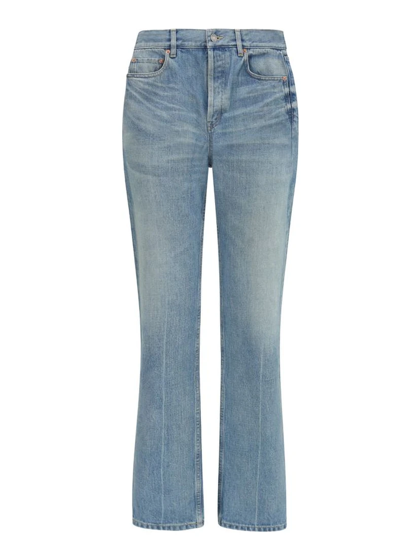 Blue Cotton Straight-Leg Jeans