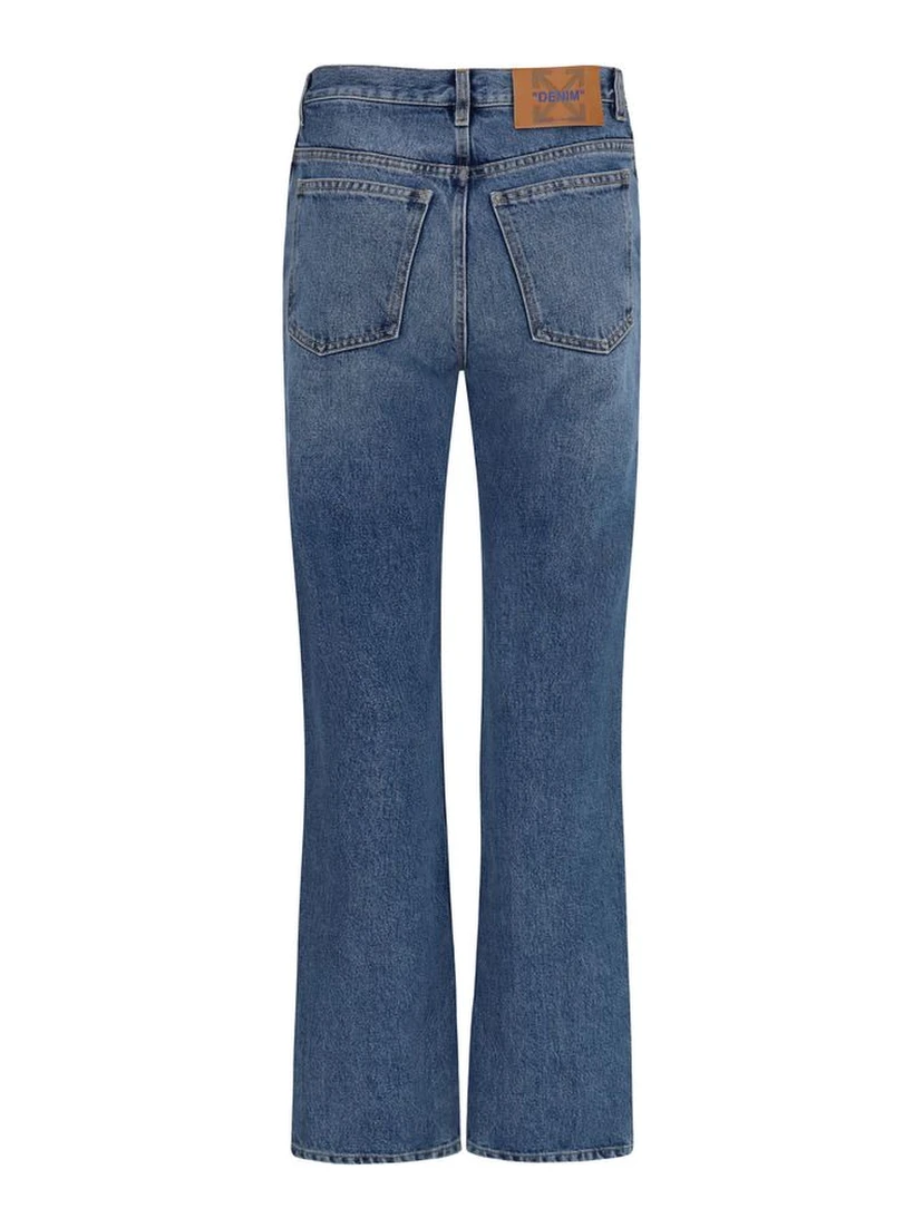 Blue Cotton Straight-Leg Jeans