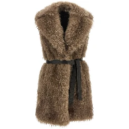 Beige Lamb Fur Sleeveless Jacket