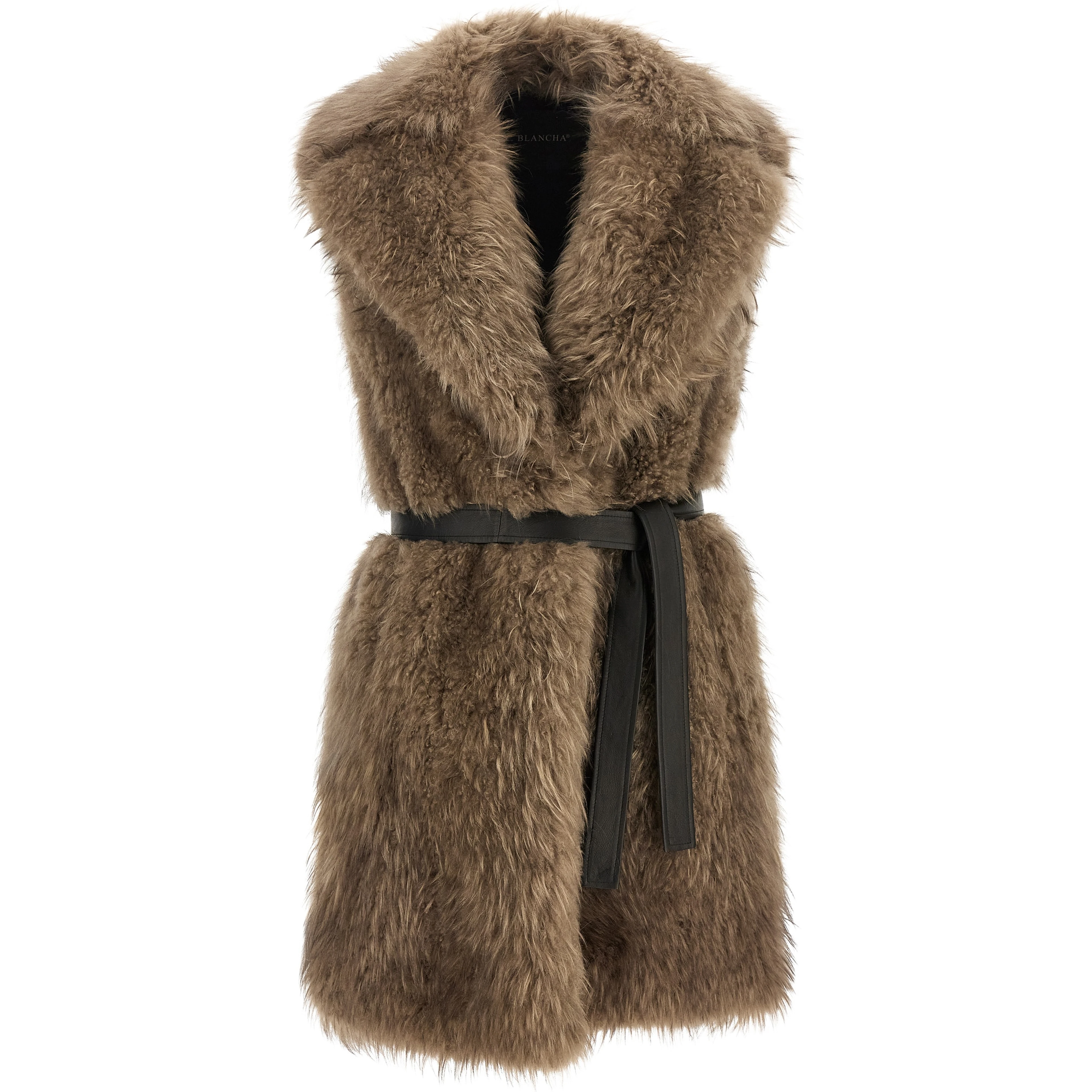 Beige Lamb Fur Sleeveless Jacket