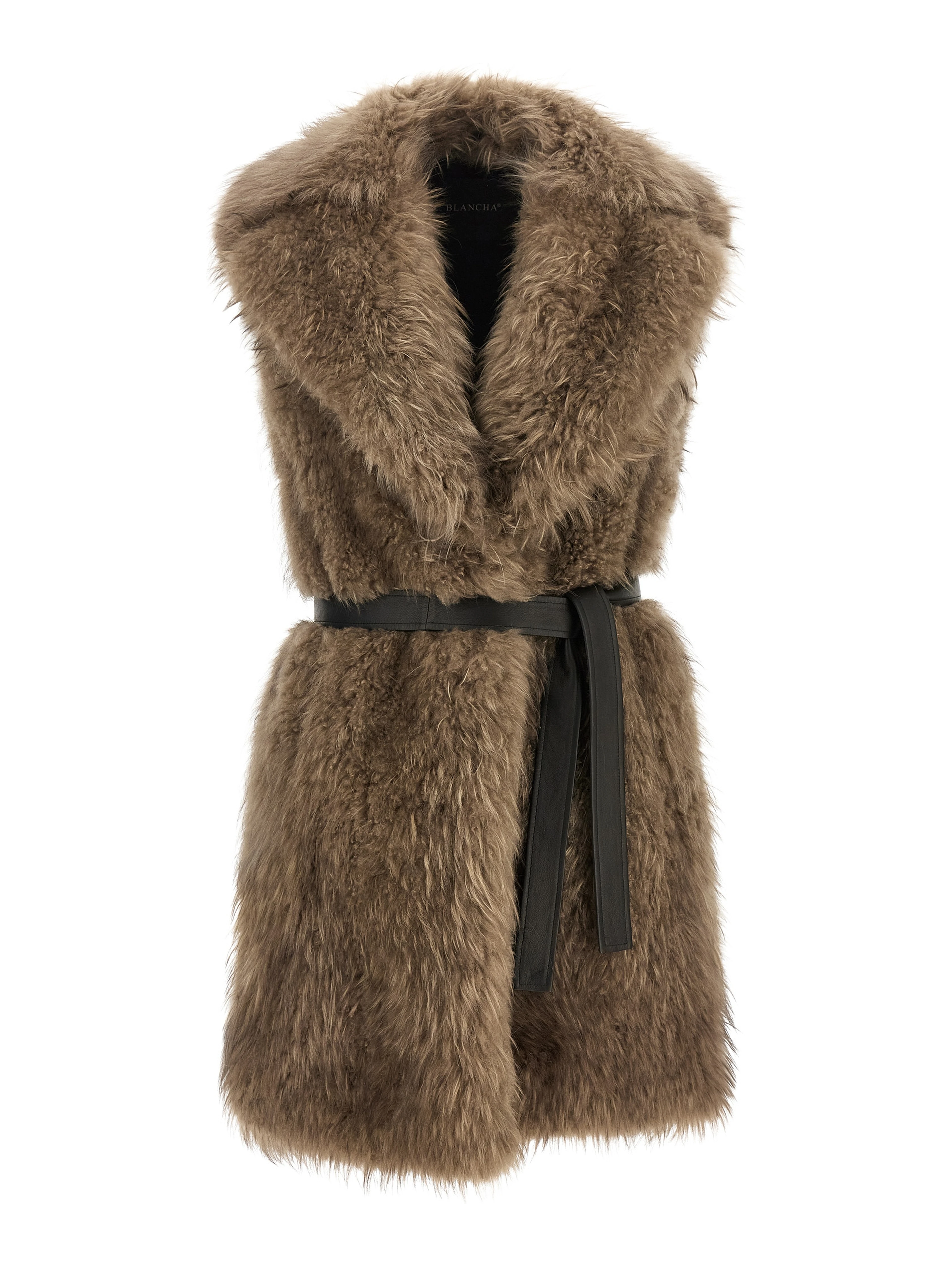 Beige Lamb Fur Sleeveless Jacket