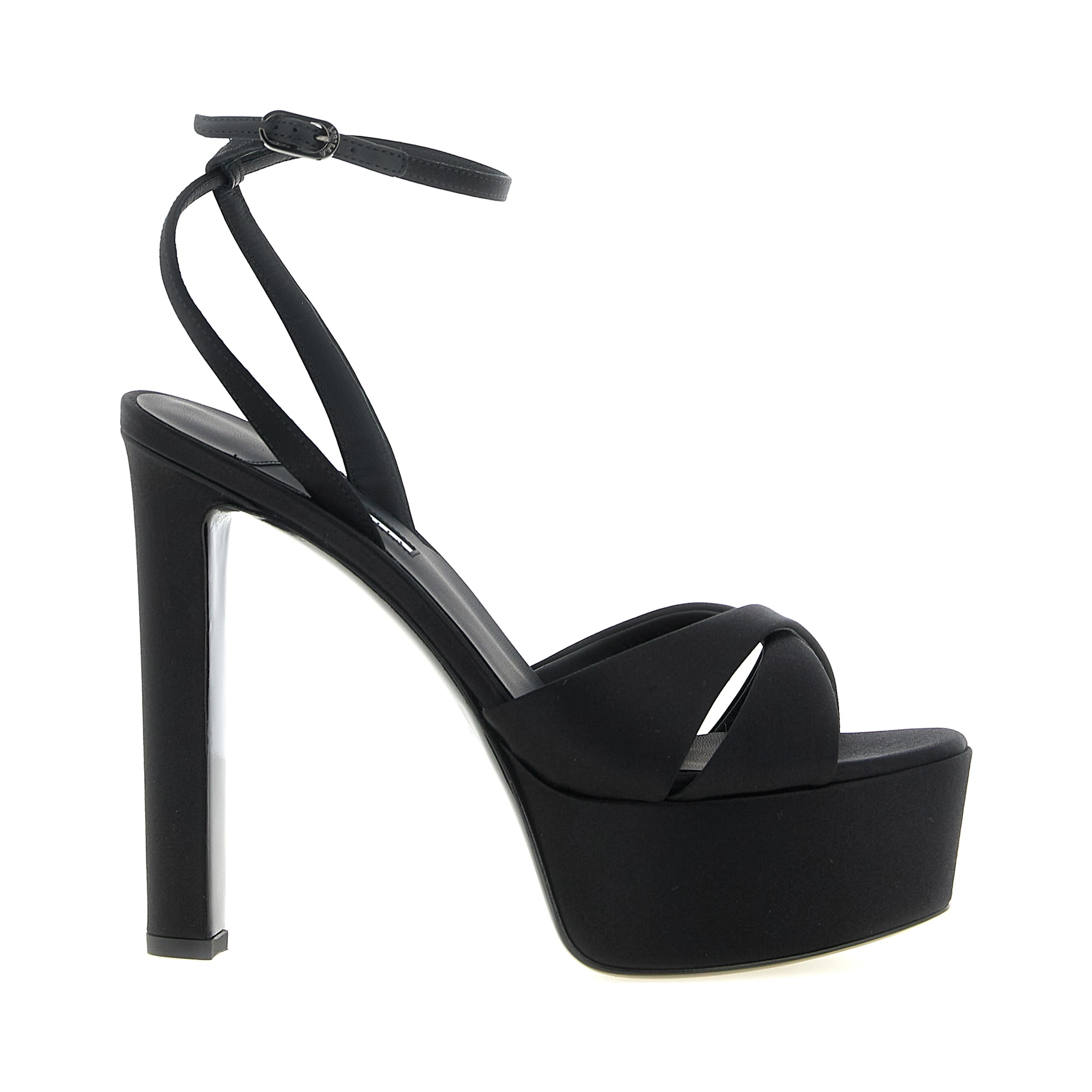Black Viscose Stiletto Heel Sandals