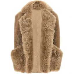 Beige Lamb Fur Sleeveless Jacket