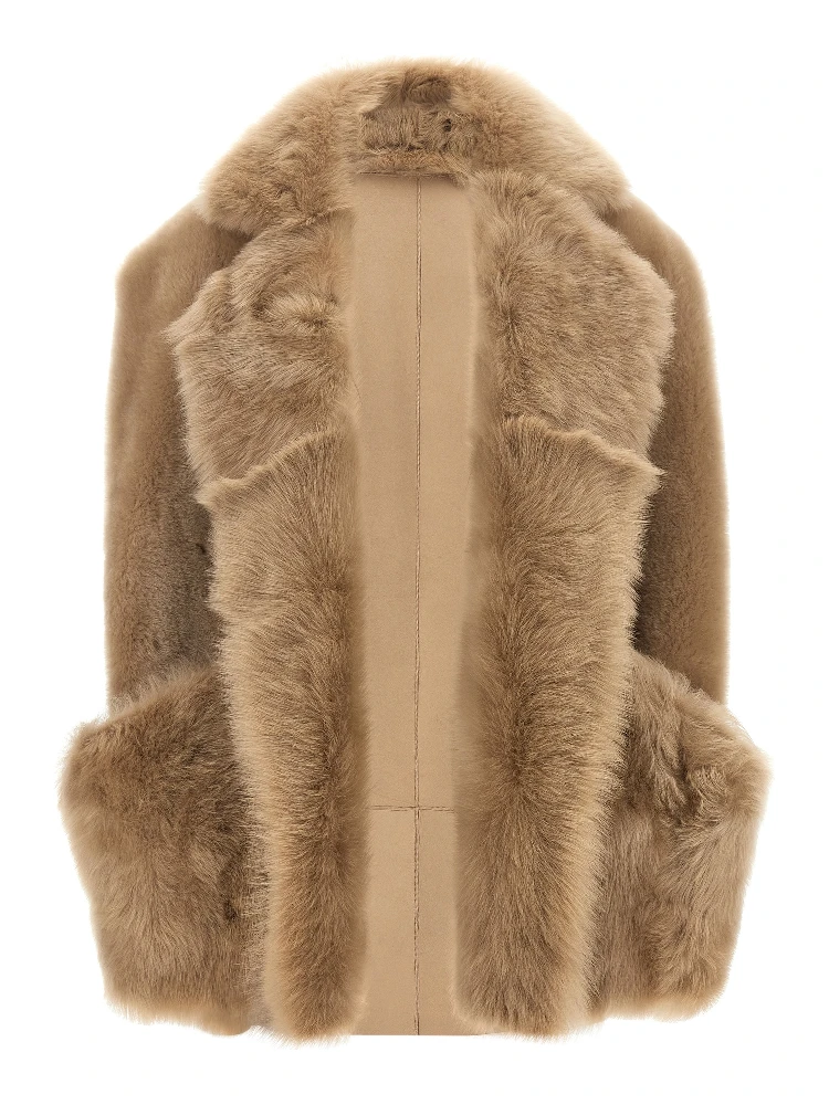 Beige Lamb Fur Sleeveless Jacket