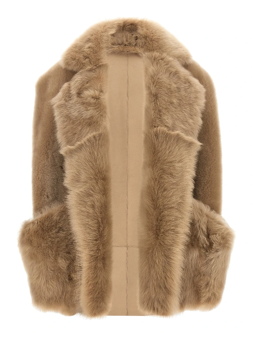 Beige Lamb Fur Sleeveless Jacket