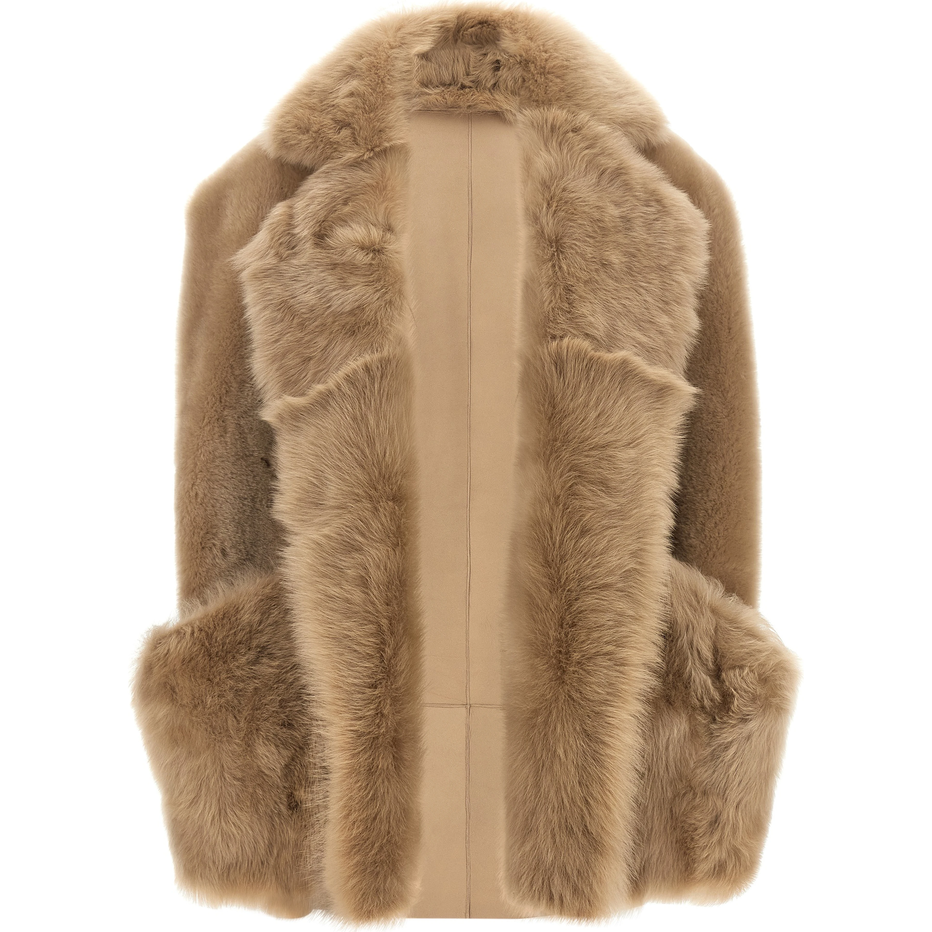 Beige Lamb Fur Sleeveless Jacket
