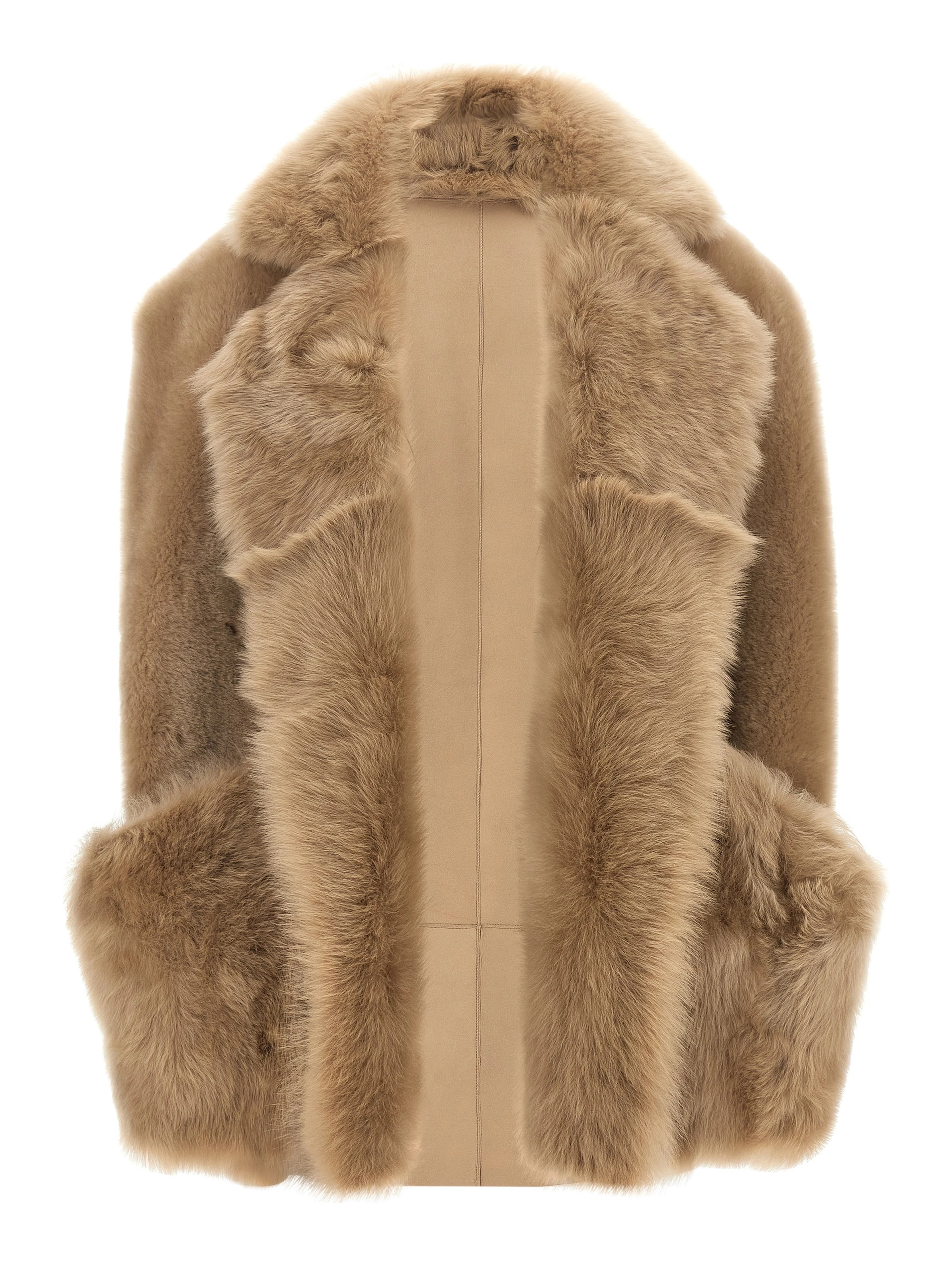 Beige Lamb Fur Sleeveless Jacket