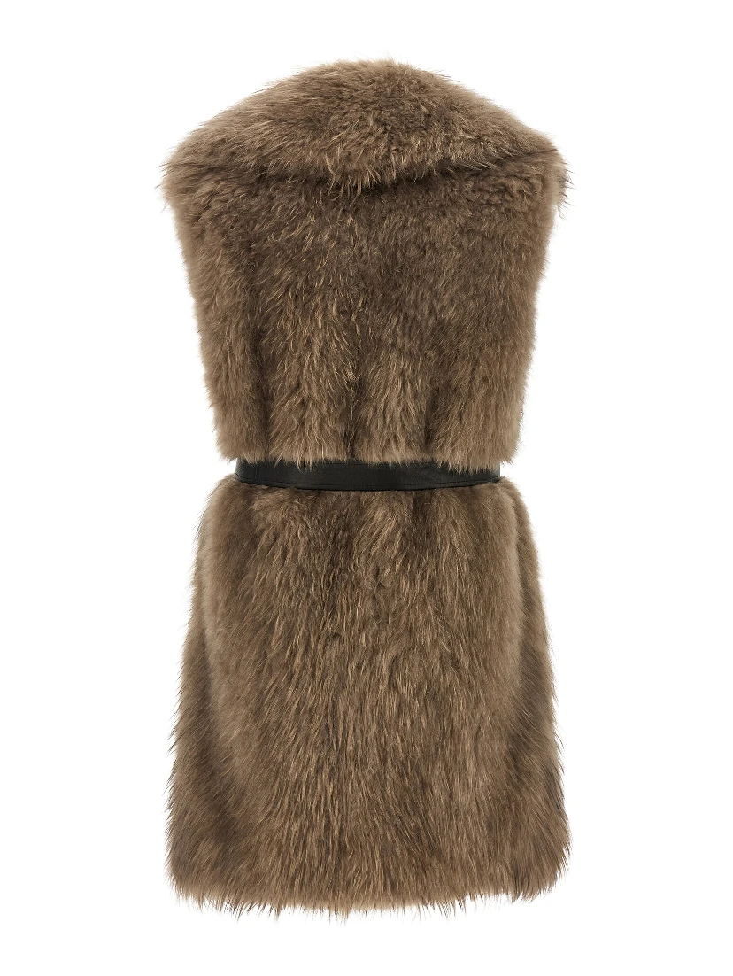 Beige Lamb Fur Sleeveless Jacket