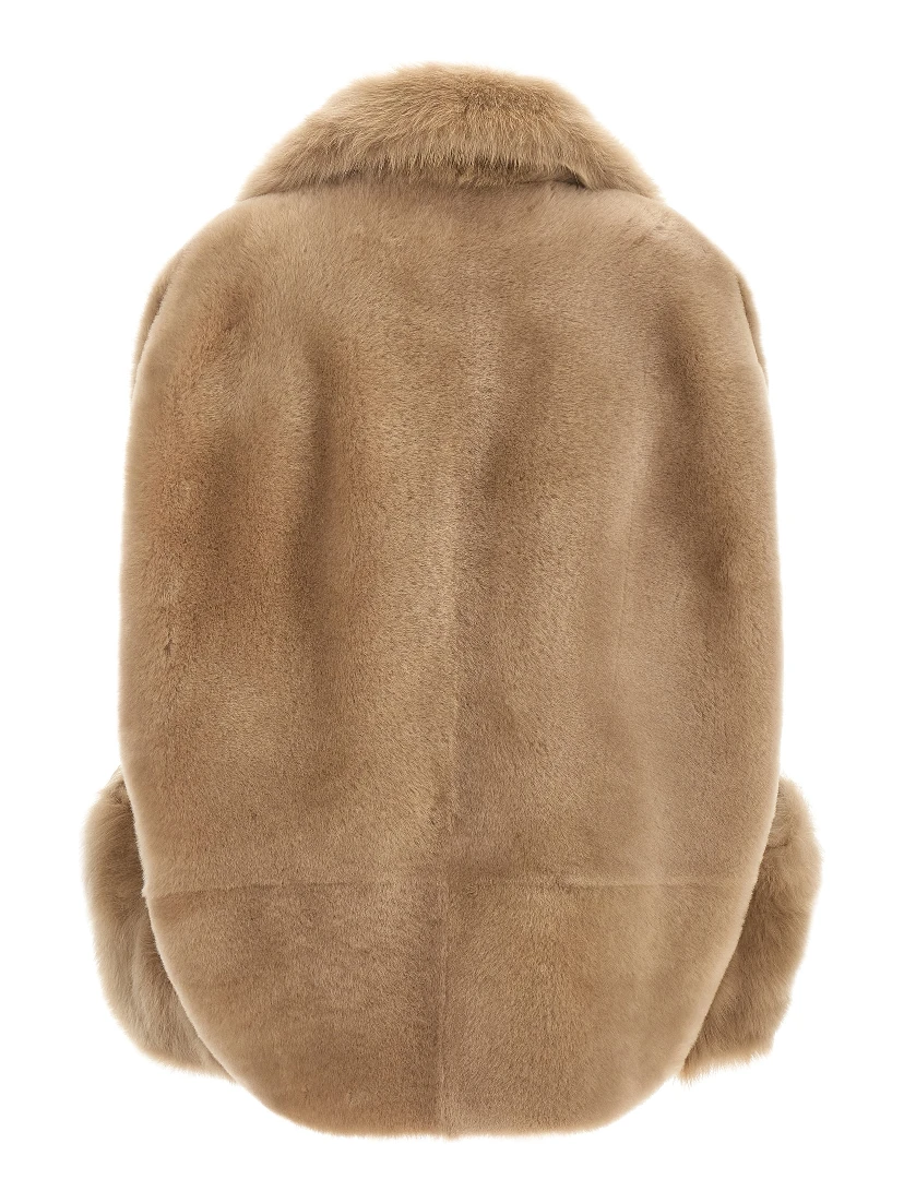 Beige Lamb Fur Sleeveless Jacket
