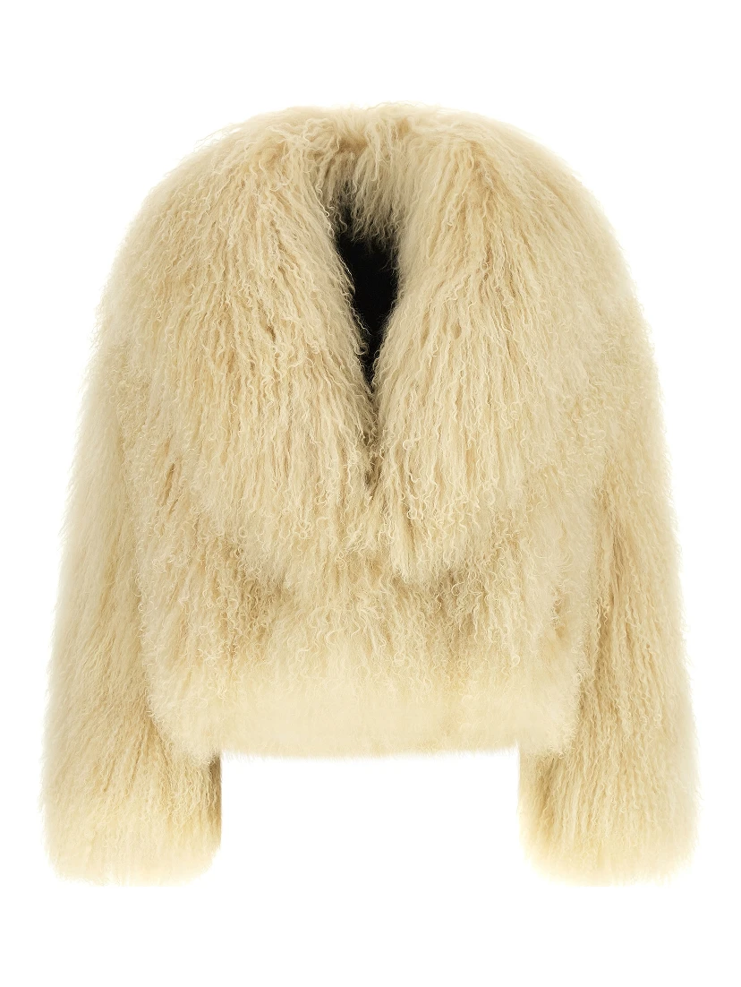 Beige Cashmere Biker Jacket