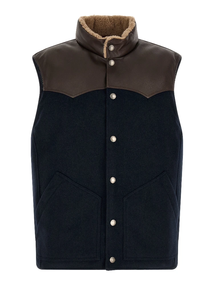 Blue Wool Sleeveless Jacket
