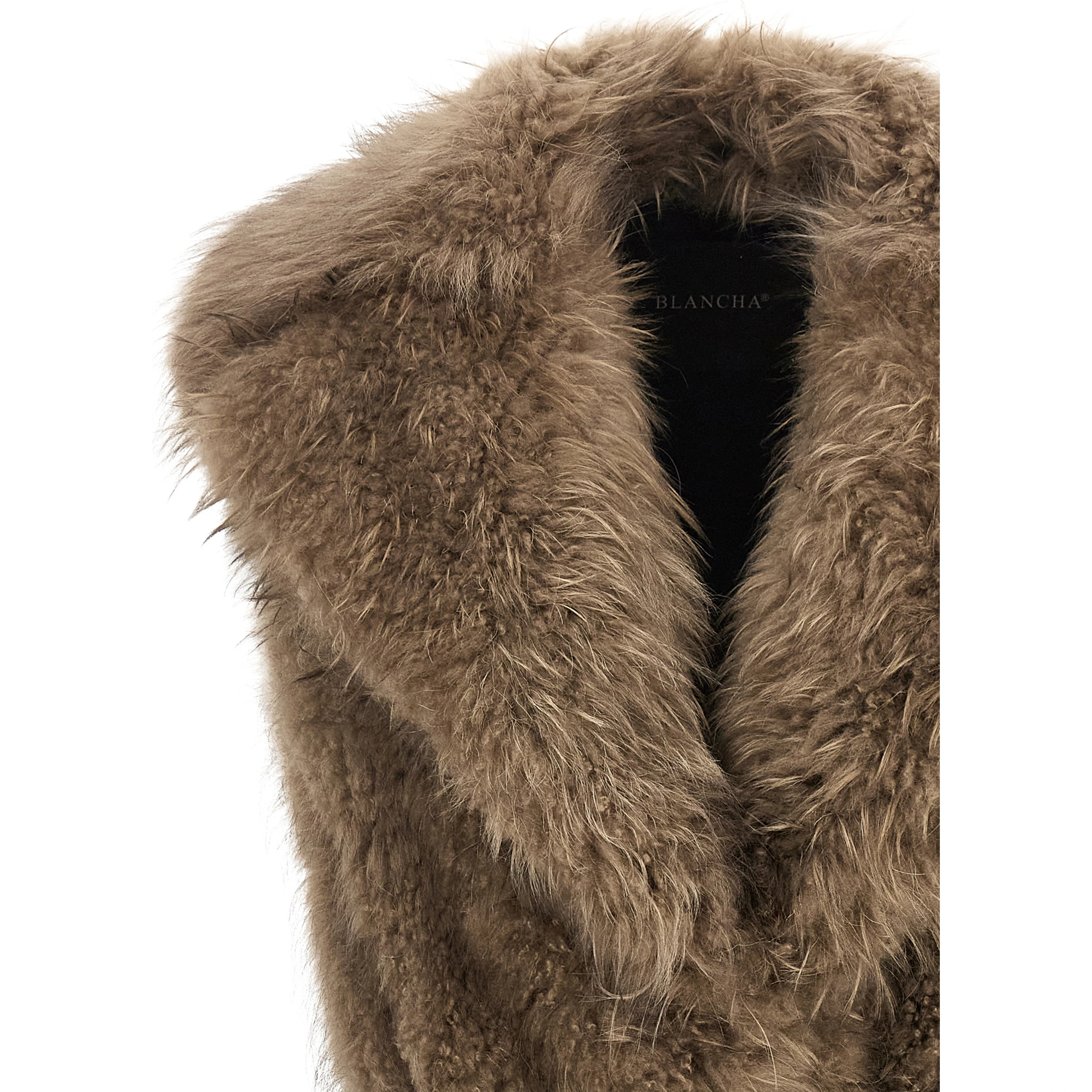 Beige Lamb Fur Sleeveless Jacket