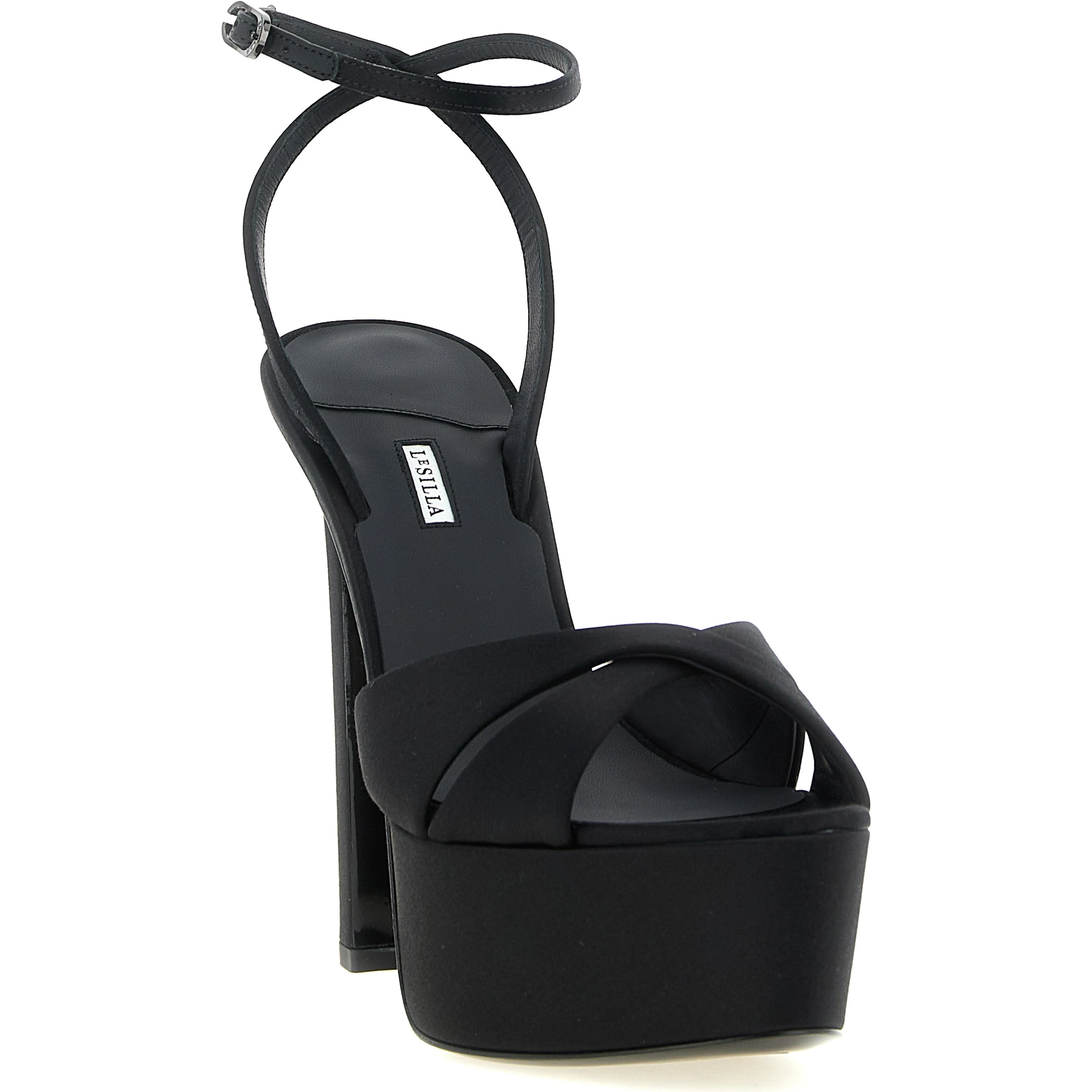 Black Viscose Stiletto Heel Sandals
