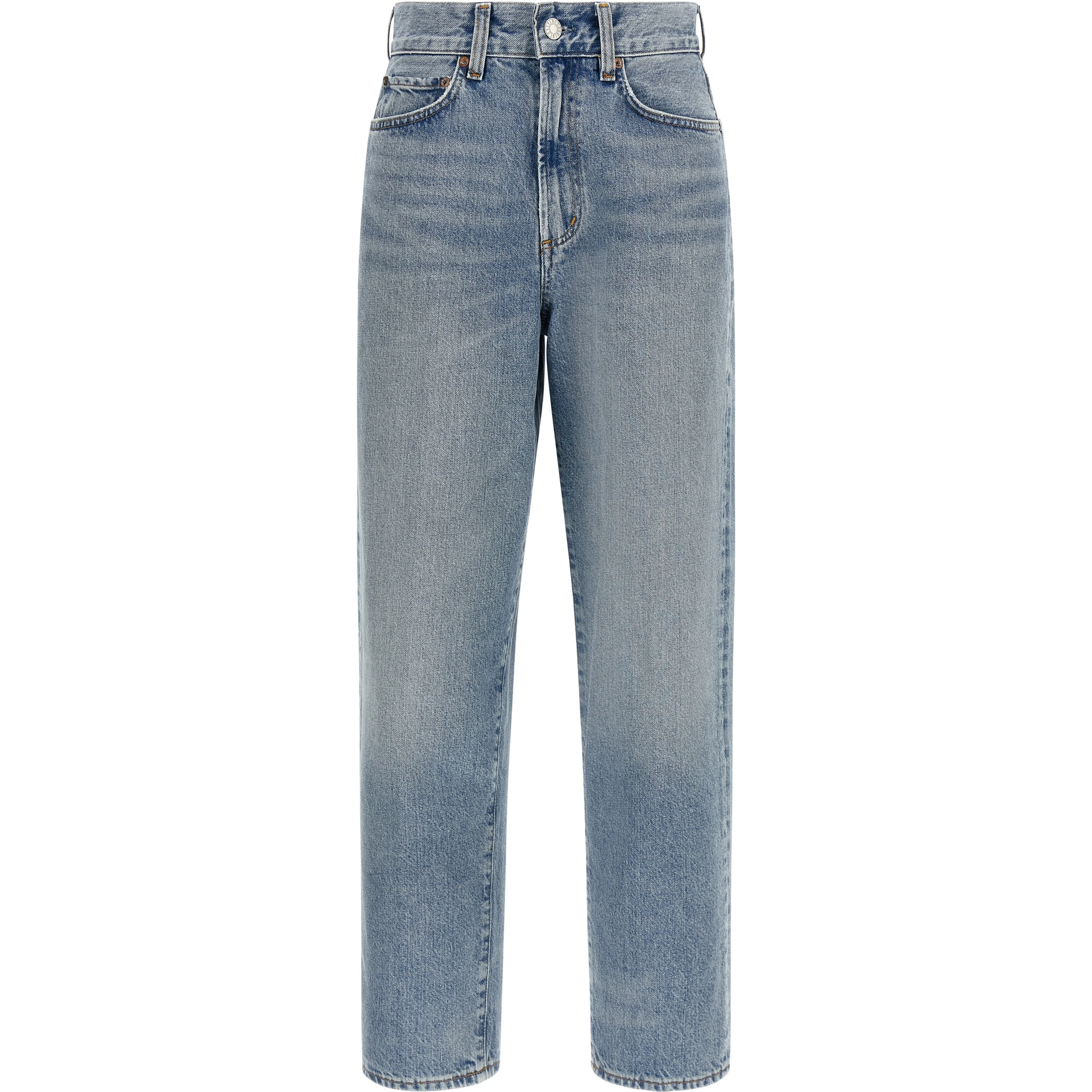 Blue Cotton Straight-Leg Jeans