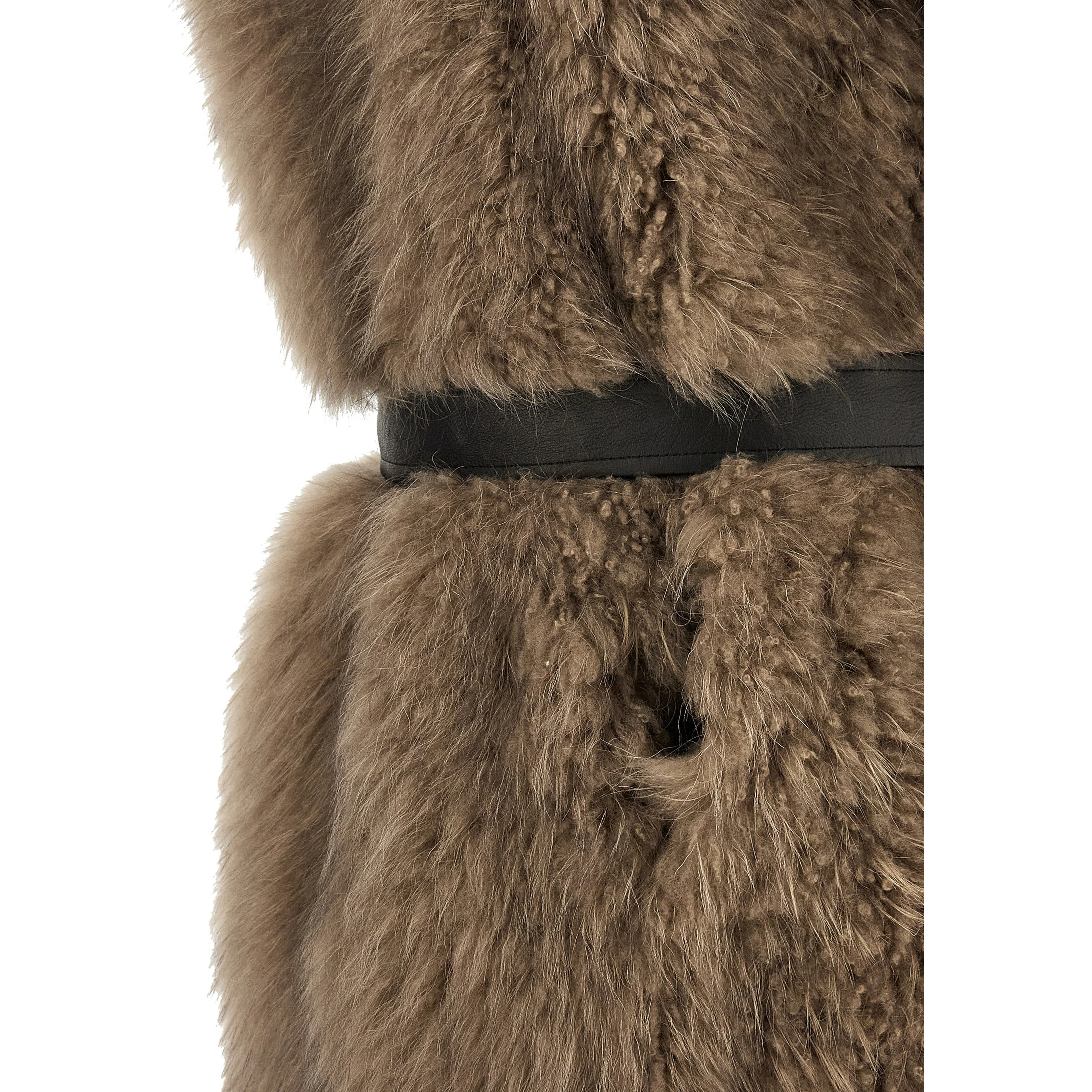 Beige Lamb Fur Sleeveless Jacket